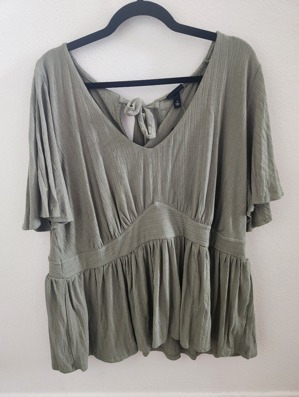 torrid Olive Green Pointelle Rib V-Neck Babydoll Top